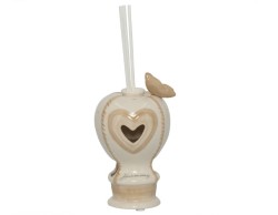 Bomboniera Harmony Prima Comunione profumatore mongolfiera porc. bianca/tortora con farfalla c/led