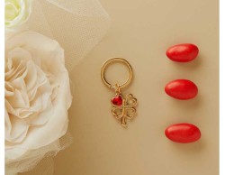 Portachiavi Piccolo Oro Quadrifoglio con Cuore Rosso