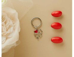 Portachiavi Piccolo Silver Quadrifoglio Con Cuore Rosso