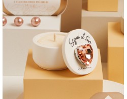 Bomboniera Claraluna  Scatolina Cuore oro rosa con Candela in Gesso