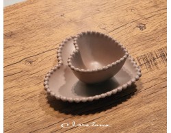 Bomboniera Matrimonio Claraluna bis piattini cuore marrone piccolo e marrone medio