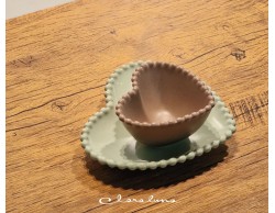 Bomboniera Matrimonio Claraluna bis piattini cuore marrone piccolo e verde medio