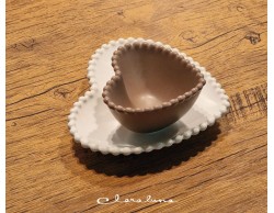 Bomboniera Matrimonio Claraluna bis piattini cuore marrone piccolo e bianco medio