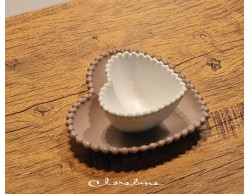 Bomboniera Matrimonio Claraluna bis piattini cuore bianco piccolo e marrone medio