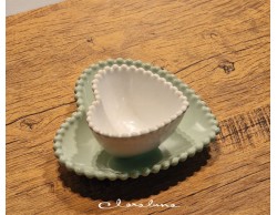 Bomboniera Matrimonio Claraluna bis piattini cuore bianco piccolo e verde medio