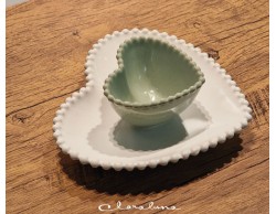 Bomboniera Matrimonio Claraluna bis piattini cuore verde grande e bianco piccolo