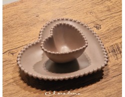 Bomboniera Matrimonio Claraluna bis piattini cuore marrone grande e marrone piccolo