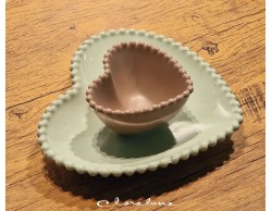 Bomboniera Matrimonio Claraluna bis piattini cuore verde grande e marrone piccolo