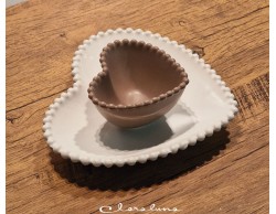 Bomboniera Matrimonio Claraluna bis piattini cuore bianco grande e marrone piccolo