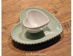 Bomboniera Matrimonio Claraluna bis piattini cuore  verde grande e bianco piccolo