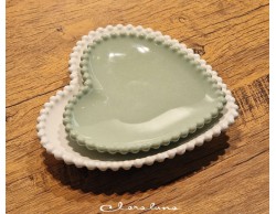 Bomboniera Matrimonio Claraluna bis piattini cuore verde medio e bianco grande