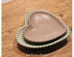 Bomboniera Matrimonio Claraluna bis piattini cuore marrone medio e verde grande