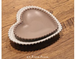 Bomboniera Matrimonio Claraluna bis piattini cuore marrone medio e bianco grande