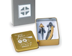 Bomboniera Solidale Set Sommelier in Scatola di Metallo Rame Quadrifoglio per Fondazione ABIO