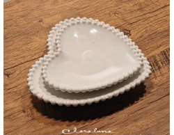 Bomboniera Matrimonio Claraluna bis piattini cuore bianco medio e bianco grande