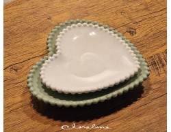 Bomboniera Matrimonio Claraluna bis piattini  cuore bianco medio e verde grande