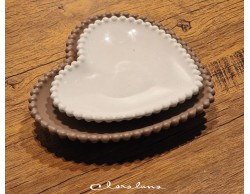 Bomboniera Matrimonio Claraluna bis piattini cuore bianco medio e marrone grande