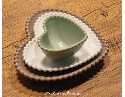 Bomboniera Matrimonio Claraluna tris piattini cuore verde piccolo bianco medio marrone grande