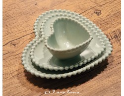 Bomboniera Matrimonio Claraluna tris piattini cuore verde piccolo verde medio verde grande