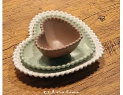 Bomboniera Matrimonio Claraluna tris piattini cuore marrone piccolo verde medio bianco grande