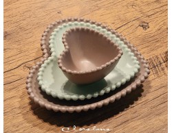 Bomboniera Matrimonio Claraluna tris piattini cuore marrone piccolo verde medio marrone grande