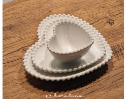 Bomboniera Matrimonio Claraluna tris piattini cuore bianco piccolo bianco medio bianco grande