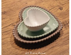 Bomboniera Matrimonio Claraluna tris piattini cuore bianco piccolo verde medio marrone grande