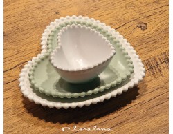 Bomboniera Matrimonio Claraluna tris piattini cuore bianco piccolo verde medio bianco grande