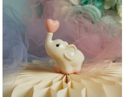 Bomboniera Battesimo Claraluna Statuetta Elefantino Cuore Rosa Ceramica