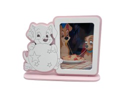 Bomboniera Nascita e Battesimo Mariella Martini portafoto rosa con cagnolino