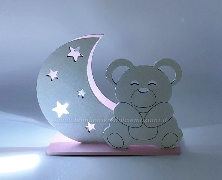 Bomboniera Prima Comunione Mariella Martini orsetto rosa luna con led su Bomboniere Dolci Emozioni