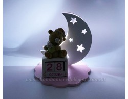 Bomboniera Prima Comunione Mariella Martini orsetto luna rosa con led e data su Bomboniere Dolci Emozioni