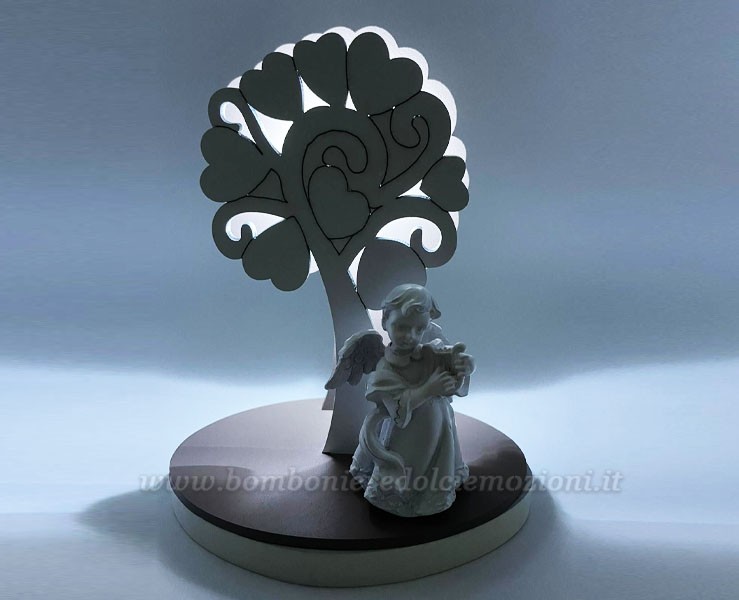 Bomboniera Prima Comunione Mariella Martini albero della vita angioletto con arpa con led su Bomboniere Dolci Emozioni
