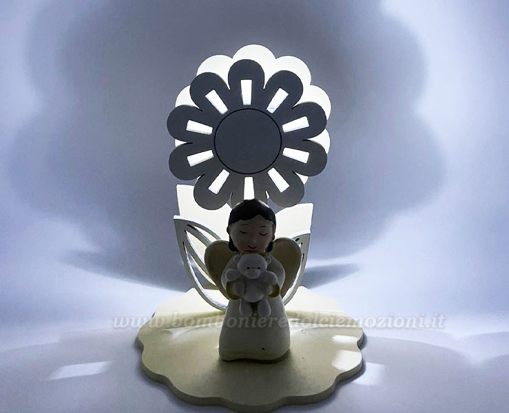 Bomboniera Prima Comunione Mariella Martini angioletto fiore con led su Bomboniere Dolci Emozioni