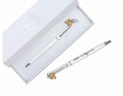 Bomboniere Tabor penna bianca personalizzata con ciondolo 50 smaltato