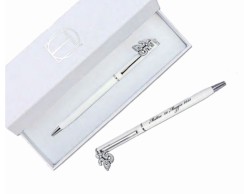 Bomboniere Tabor penna bianca personalizzata con ciondolo 25 smaltato nozze d'argento