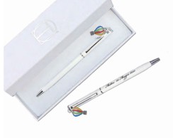 bomboniere Tabor nascita e battesimo compleanno e comunione penna bianca personalizzata con ciondolo mongolfiera smaltato