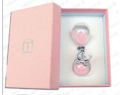 Bomboniera Battesimo Tabor clessidra rosa con ciondolo passeggino