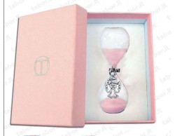 Bomboniera Battesimo Tabor clessidra rosa con ciondolo angelo