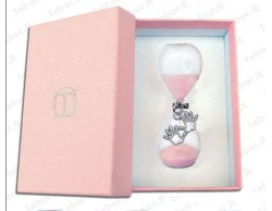 Bomboniera Battesimo Tabor clessidra rosa con ciondolo manine