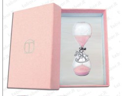 Bomboniera Battesimo Tabor clessidra rosa con ciondolo cavallo dondolo