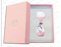 Bomboniera Battesimo Tabor clessidra rosa con ciondolo piedini