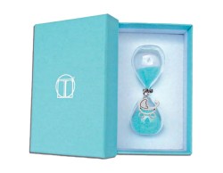 Bomboniera Battesimo Tabor clessidra celeste con ciondolo passeggino