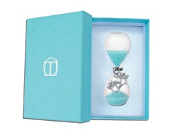 Bomboniera Battesimo Tabor clessidra celeste con ciondolo manine