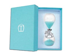Bomboniera Battesimo Tabor clessidra celeste con ciondolo cavallo a dondolo