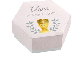 Scatolina porta confetti personalizzata esagonale decoro calice ulivo
