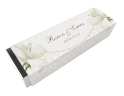Scatolina porta confetti personalizzata rettangolare decoro floreale bianco con trama