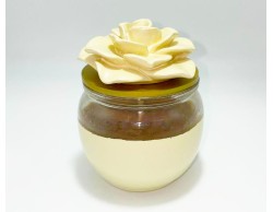 Bomboniera Matrimonio Mariella Martini candela profumata panna con coperchio con applicazione rosa