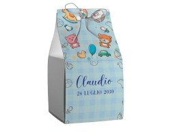 Scatolina porta confetti personalizzata quadrata blu decoro orsetti