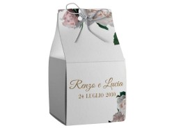 Scatolina porta confetti personalizzata quadrata decoro fiori bianchi